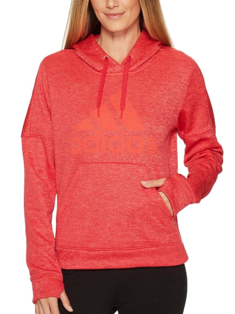 ADIDAS Climawarm Team Issue Fleece Pullover Logo Hoodie Red Active Sweatshirt L
